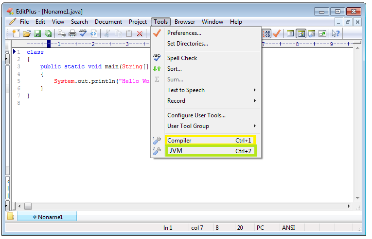 Net lo Java: Working with EditPlus Software