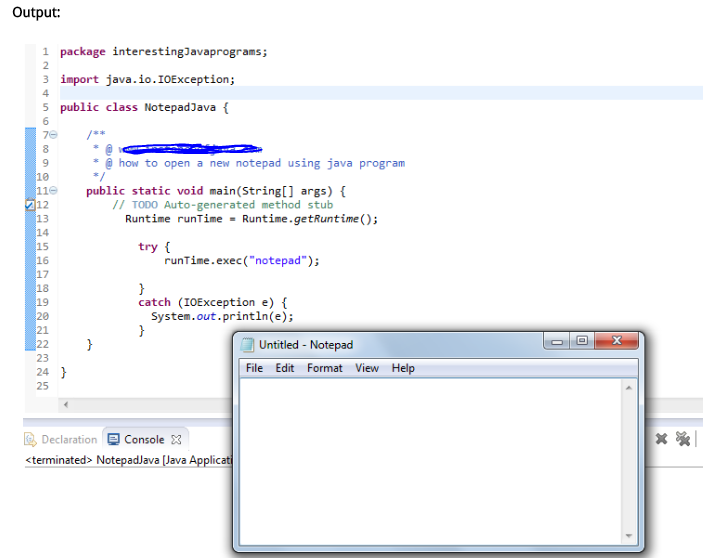 Selenium Webdriver with Java. : How to open notepad using java program