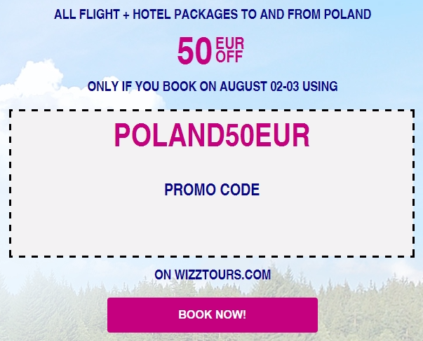 Wizz Air 50 EUR ОТСТЪПКА за всички полети + хотелски пакети от / до Полша