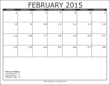 free printable calendars february 2015