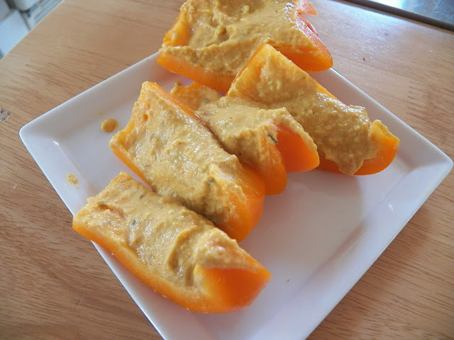 Curried Carrot Hummus in edible Orange Pepper Bowl