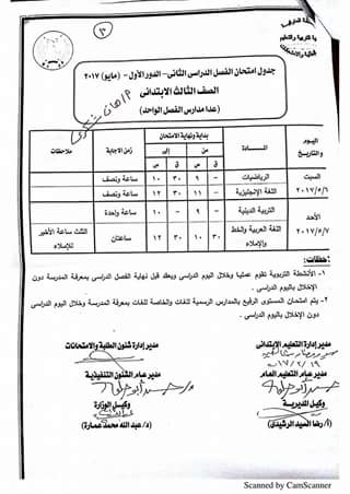 جداول امتحانات آخر العام 2017 لجميع الصفوف بمحافظة المنوفية 0%2B%25286%2529