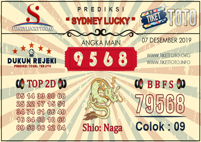 Prediksi Togel SYDNEY LUCKY TIKETTOTO 07 DESEMBER 2019