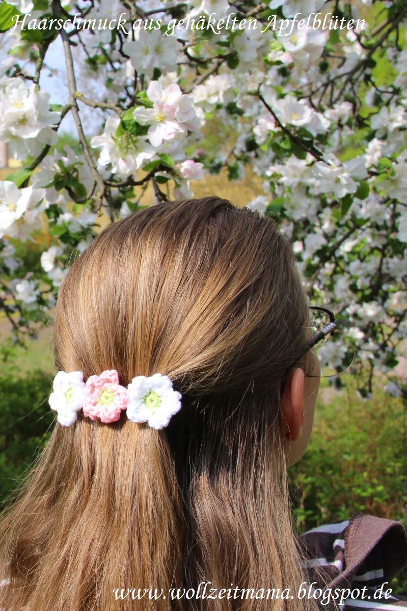 DIY : Haarschmuck selber machen mit gehäkelten Apfelblüten - by wollzeitmama
