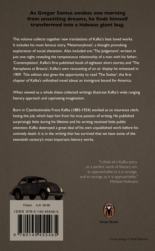 Matt Dawson Franz Kafka's Metamorphosis book cover design...