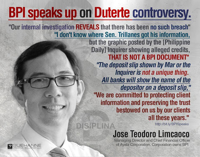 Management of BPI released a statement regarding the P211 Million account of Duterte! Management of BPI released a statement regarding the P211 Million account of Duterte!