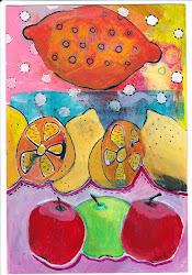 basket fruit painting gelli abstract painted