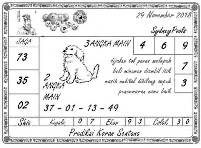 KODE SYAIR SYDNEY KAMIS 29 NOVEMBER 2018 KODE SYAIR KALONG