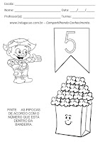 Pinte as pipocas de acordo com o número que está dentro da bandeira 5 (cinco) Pinte as pipocas de acordo com o número que está dentro da bandeira 5 (cinco)