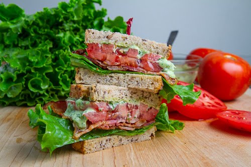 BLT (Bacon Lettuce and Tomato) Sandwich with Basil Mayo Recipe on ...