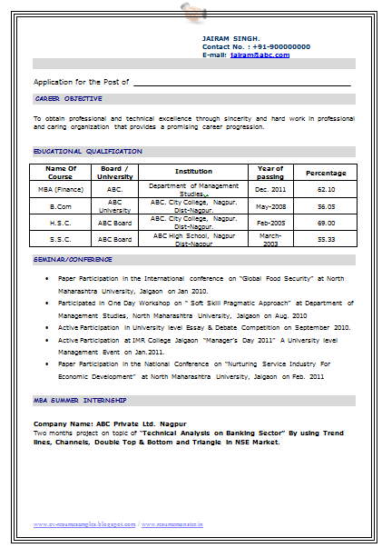 over 10000 cv and resume samples with free download mba be freshers resume format