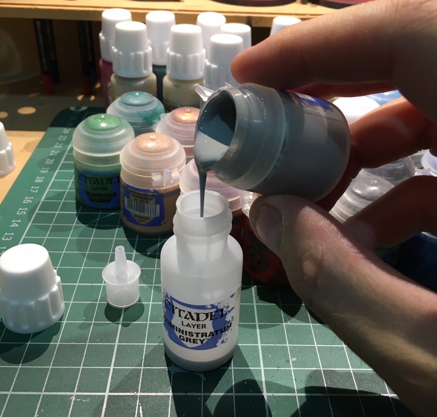 Red Bristles Transferring Citadel paint into dropper bottles