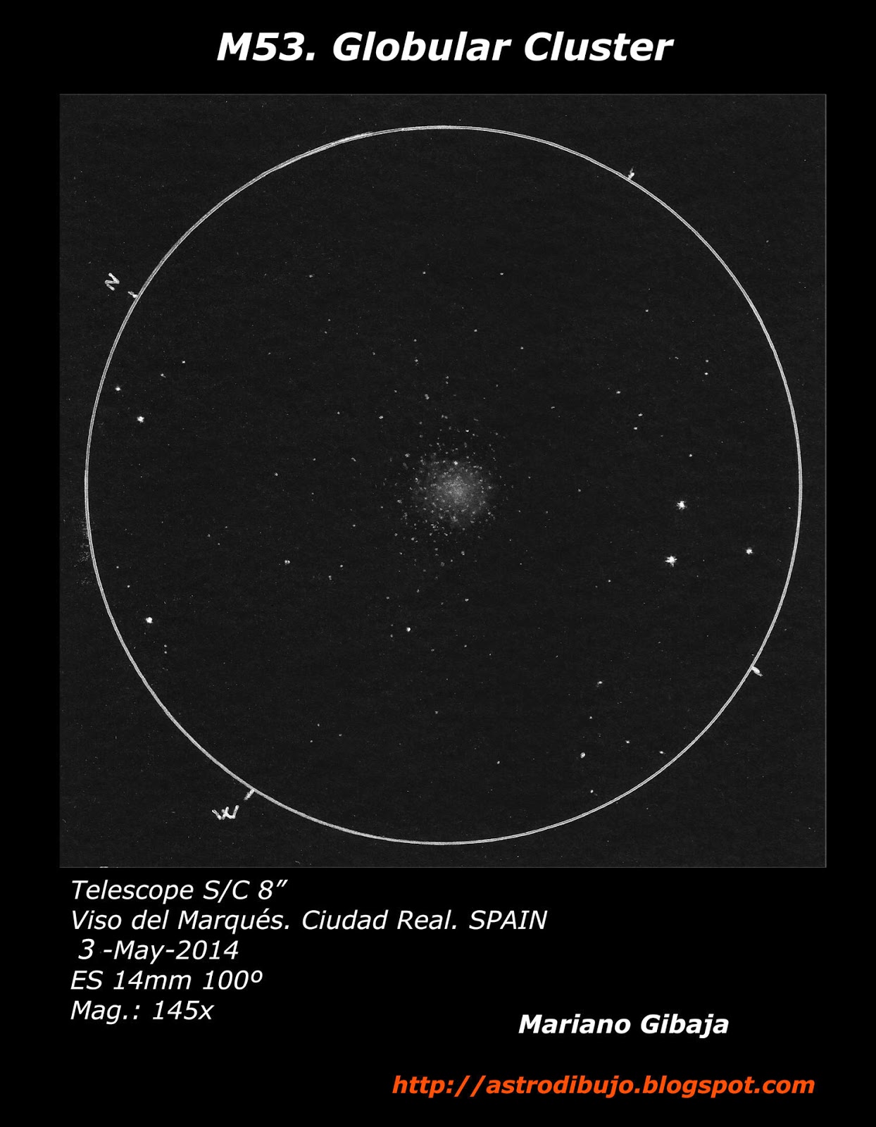 DIBUJO ASTRONÓMICO M 53. Cúmulo Globular