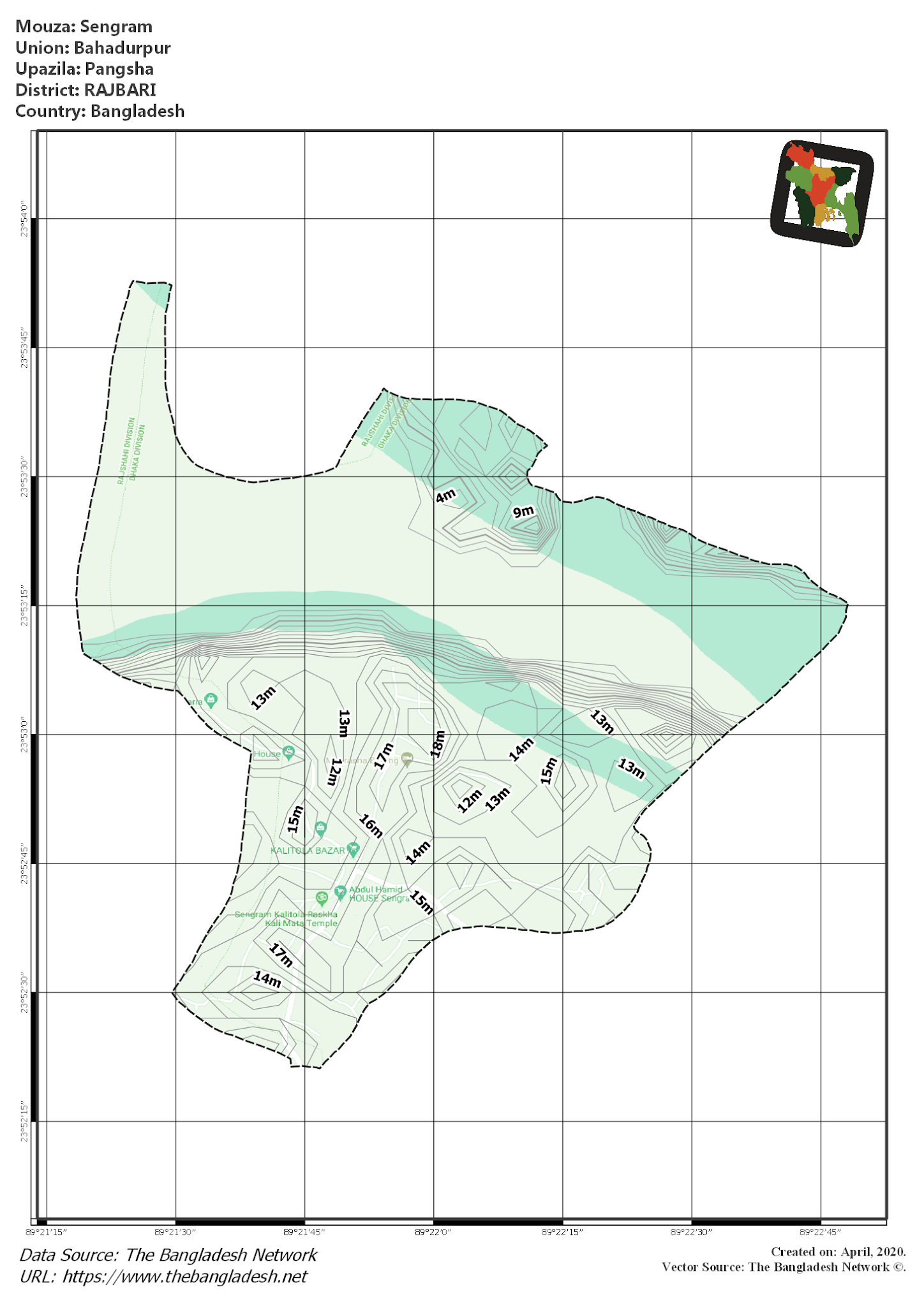 Map of Sengram Mouza of Pangsha Upazila, RAJBARI, Bangladesh.