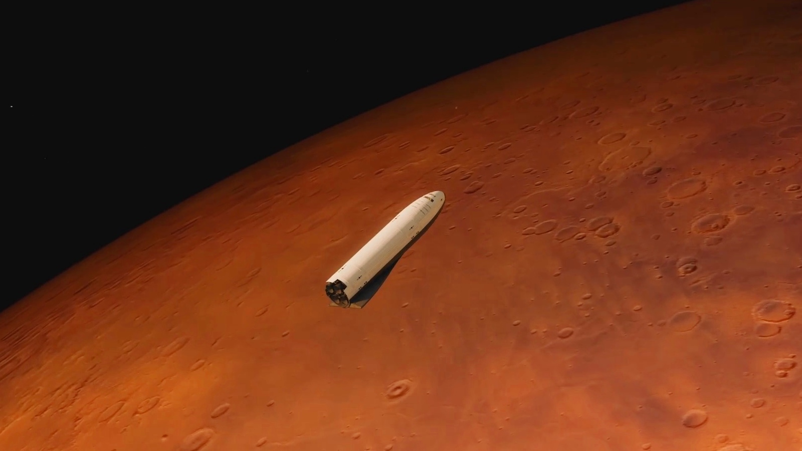 SpaceX BFR spaceship (BFS) approaching Mars