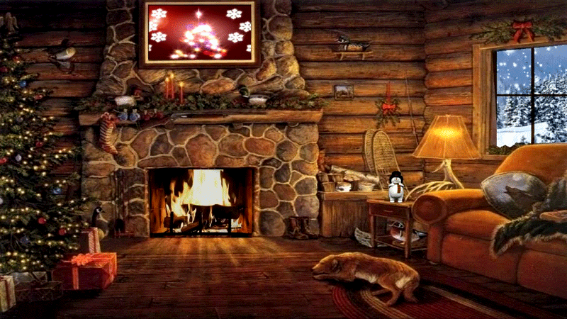 Christmas Living Room With A Fireplace Gif