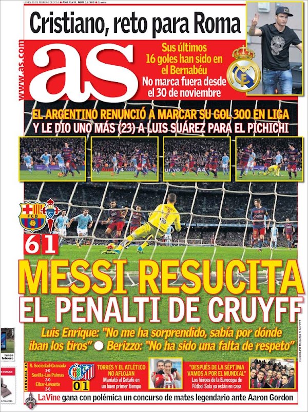 FC Barcelona, AS: "Messi resucita el penalti de Cruyff"