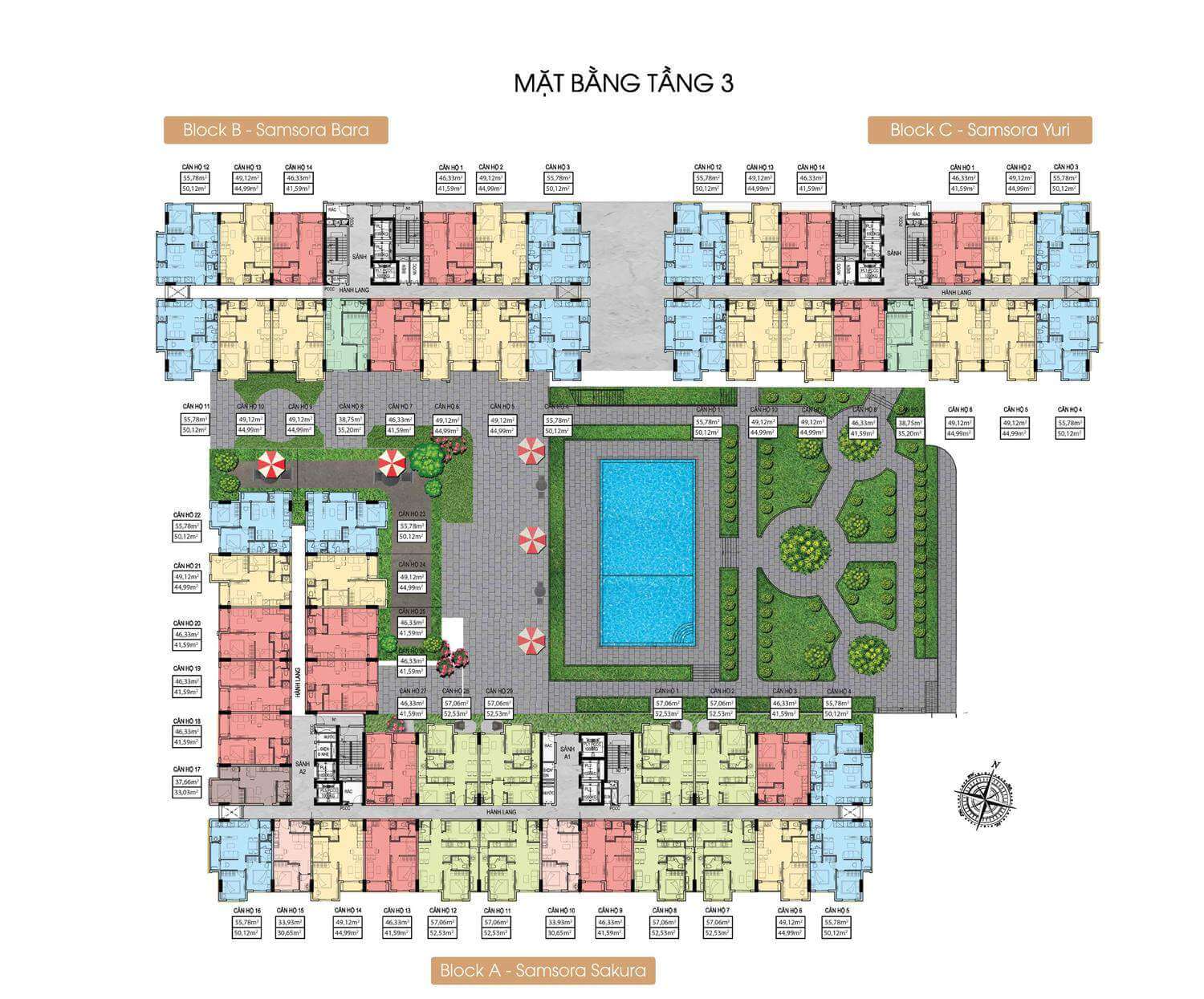 mặt bằng samsora riverside block A