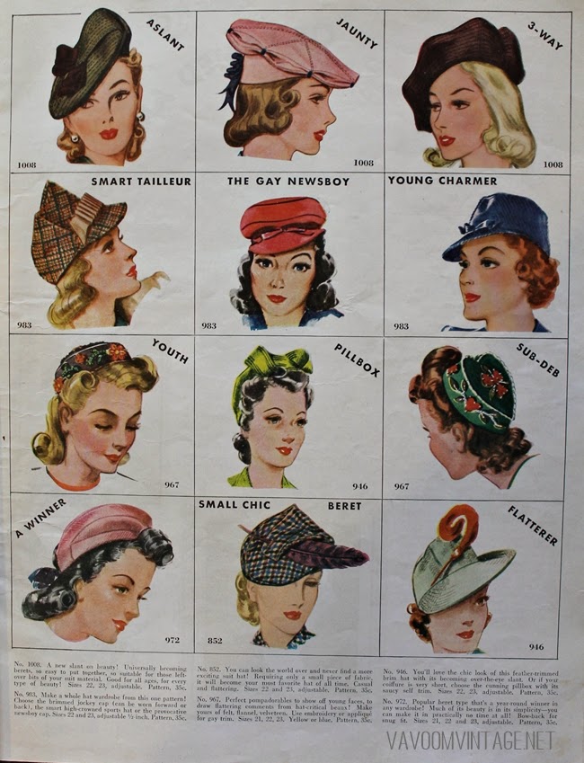 1940s vintage McCalls hat patterns from Va-Voom Vintage with Brittany