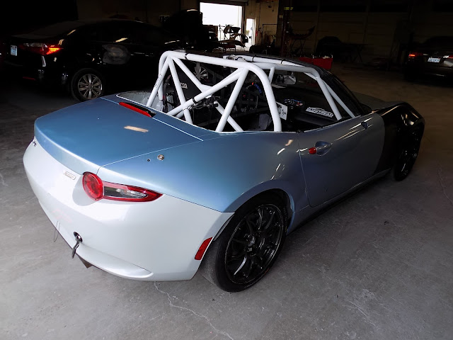 Mazda Miata Race Car before overall paint job at Almost Everything Auto Body.