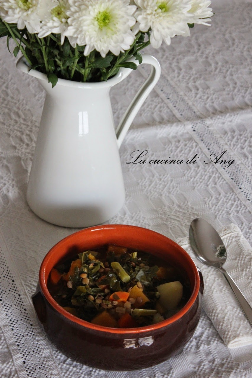 zuppa di zucca, lenticchie e cavolo - supa de dovleac, linte si frunze de gulii