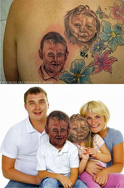 Lustige böse Bilder - hässliche Tattoos Kindergesichter