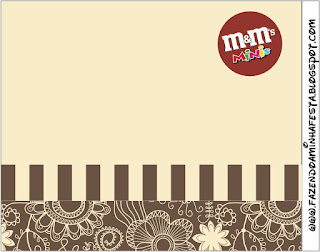 Etiqueta M&M para Imprimir Gratis de Floral en Beige y Marrón. 