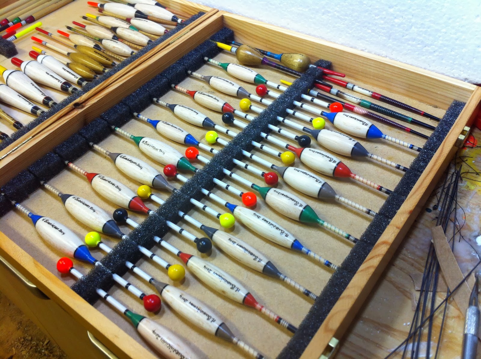 Handmade Fishing Floats by Mark Burningham. Box set of floats for both