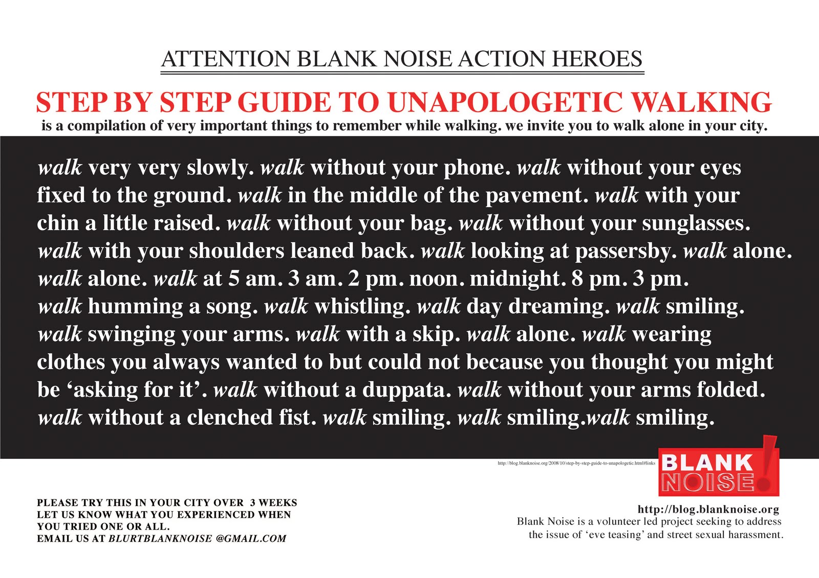 BLANK NOISE Walk Alone Step By Step Guide To Unapologetic Walking