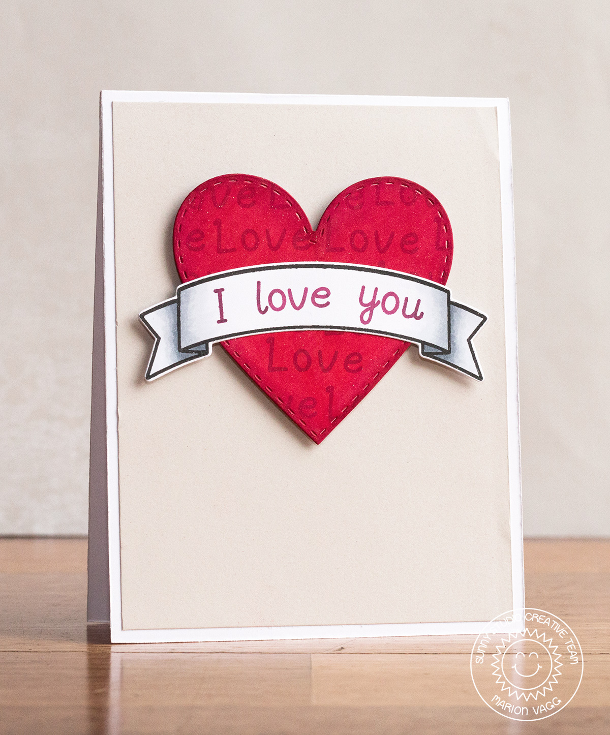 Sunny Studio: Sweet Script I Love You Heart Card with Marion