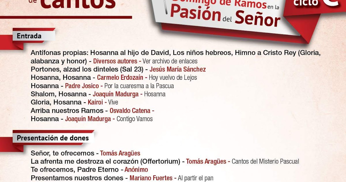 El Cancionero Católico Cantos para el Domingo de Ramos en la Pasión del Señor, ciclo C