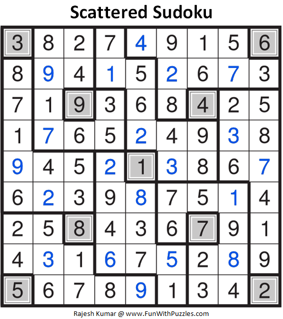 Answer of Scattered Sudoku Puzzle (Fun With Sudoku #357)