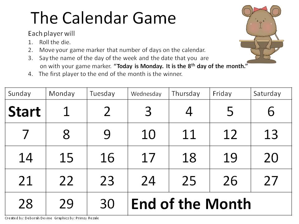 MultiGrade Matters Ideas for a Split Class The Calendar Game
