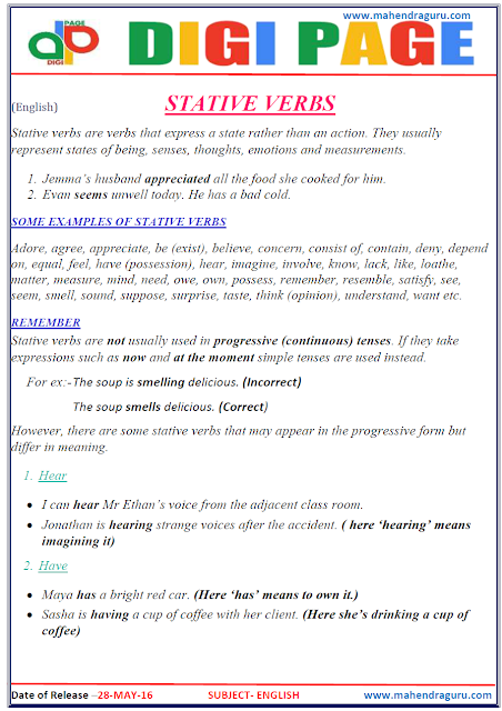 Digi Page -Stative Verbs Digi Page -Stative Verbs