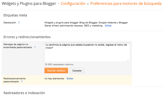 Como personalizar las preferencias de búsqueda en Blogger