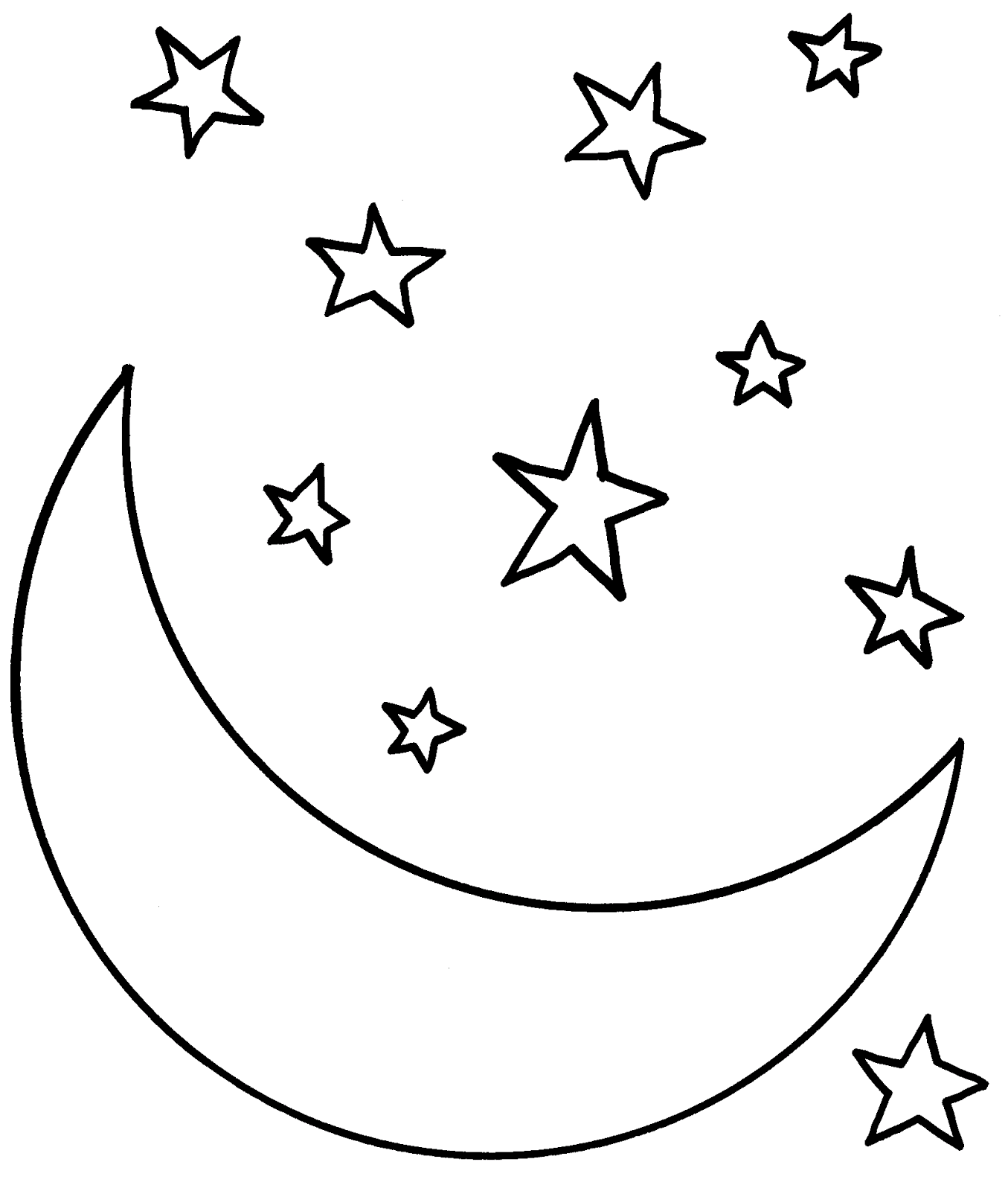 Dessins et Coloriages Page de coloriage grand format imprimer Page de coloriage grand format imprimer un ciel étoilé avec la lune et des petites étoiles