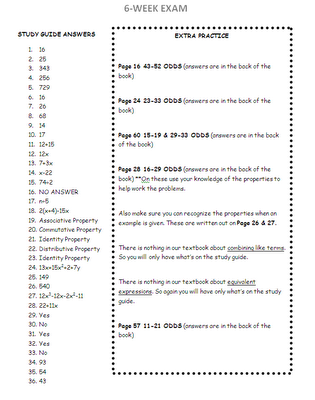 Mrs. White's 6th Grade Math Blog: 6-WEEK STUDY GUIDE ANSWERS & EXTRA