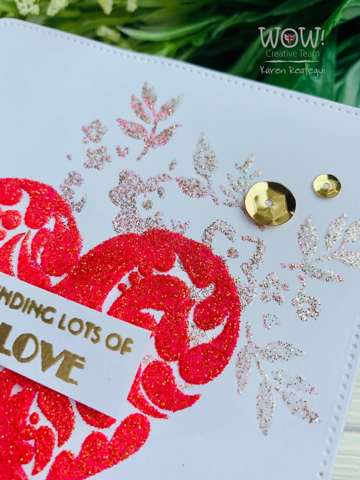 Stencil + Embossing Paste + Embossing Glitters Technique with Karen