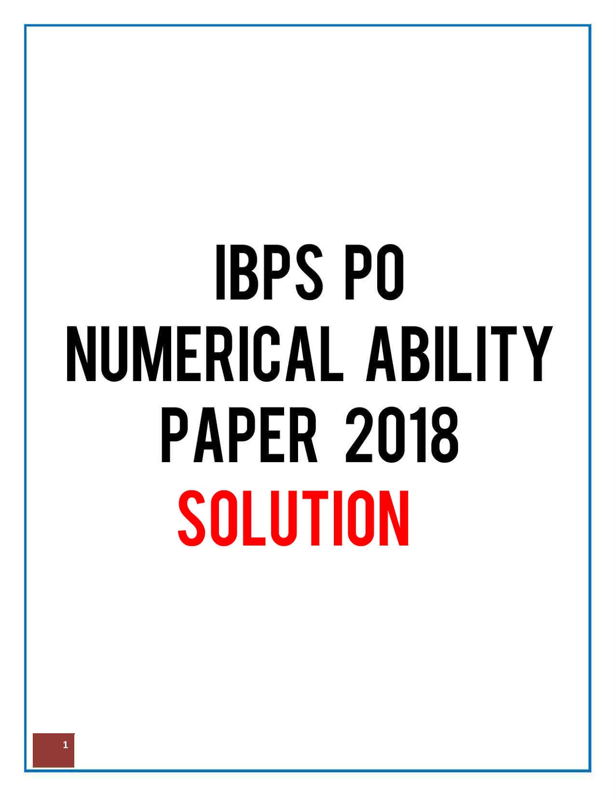 IBPS PO Quantitative Aptitude solved Paper 2018 Download PDF IBPS PO Quantitative Aptitude solved Paper 2018 Download PDF