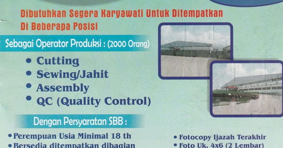 Lowongan Kerja PT. SENGDAM JAYA ABADI JEPARA