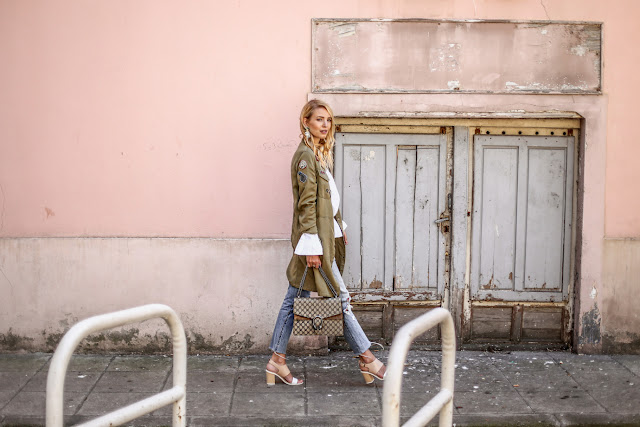 Blogger Style : Gucci Dionysus, Oversized Military, Used denim, off shoulder blouse