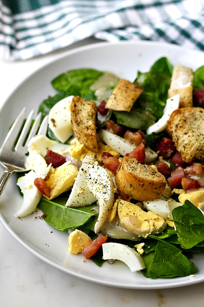 Spinach Salad with Pancetta, Eggs, and Mustard-Shallot Vinaigrette
