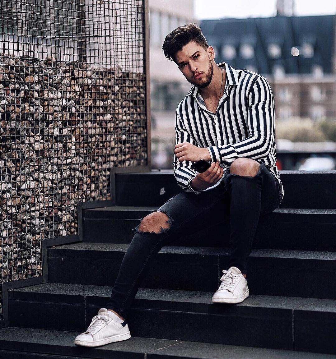 striped shirt outfit men