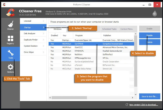 Remove using CCleaner 1.1 Get rid of startup entries CCleaner
