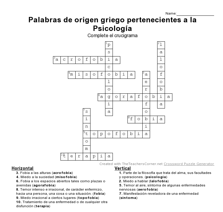 Etimologías latinas "el estudio de la lengua antigua" Crucigrama