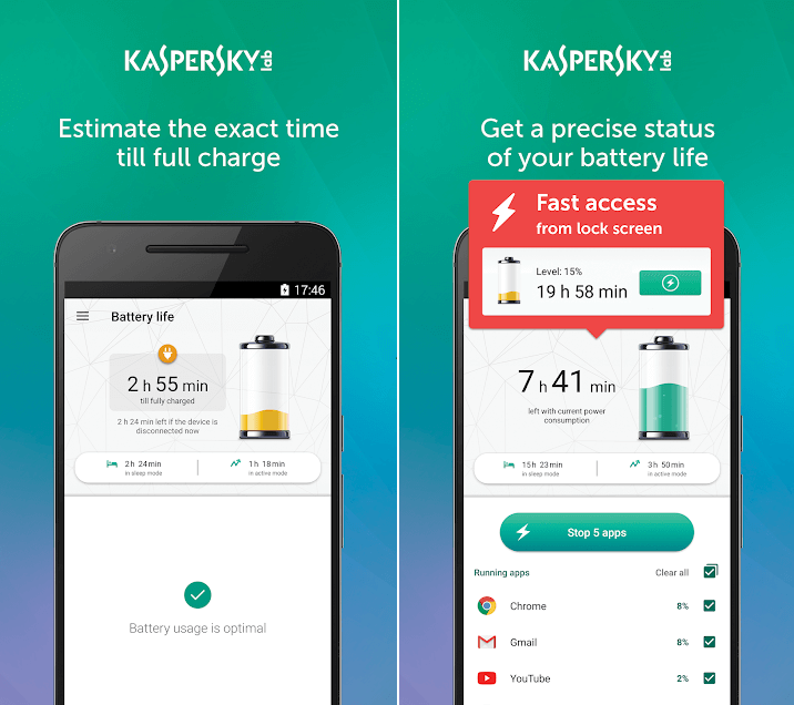 تطبيق Kaspersky Battery Life لاطالة عمر البطارية والحفاظ عليها