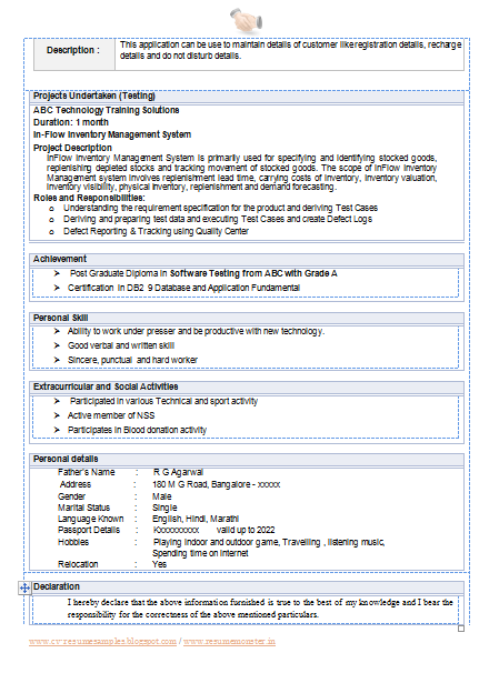 resume of fresher software tester bestsellerbookdb
