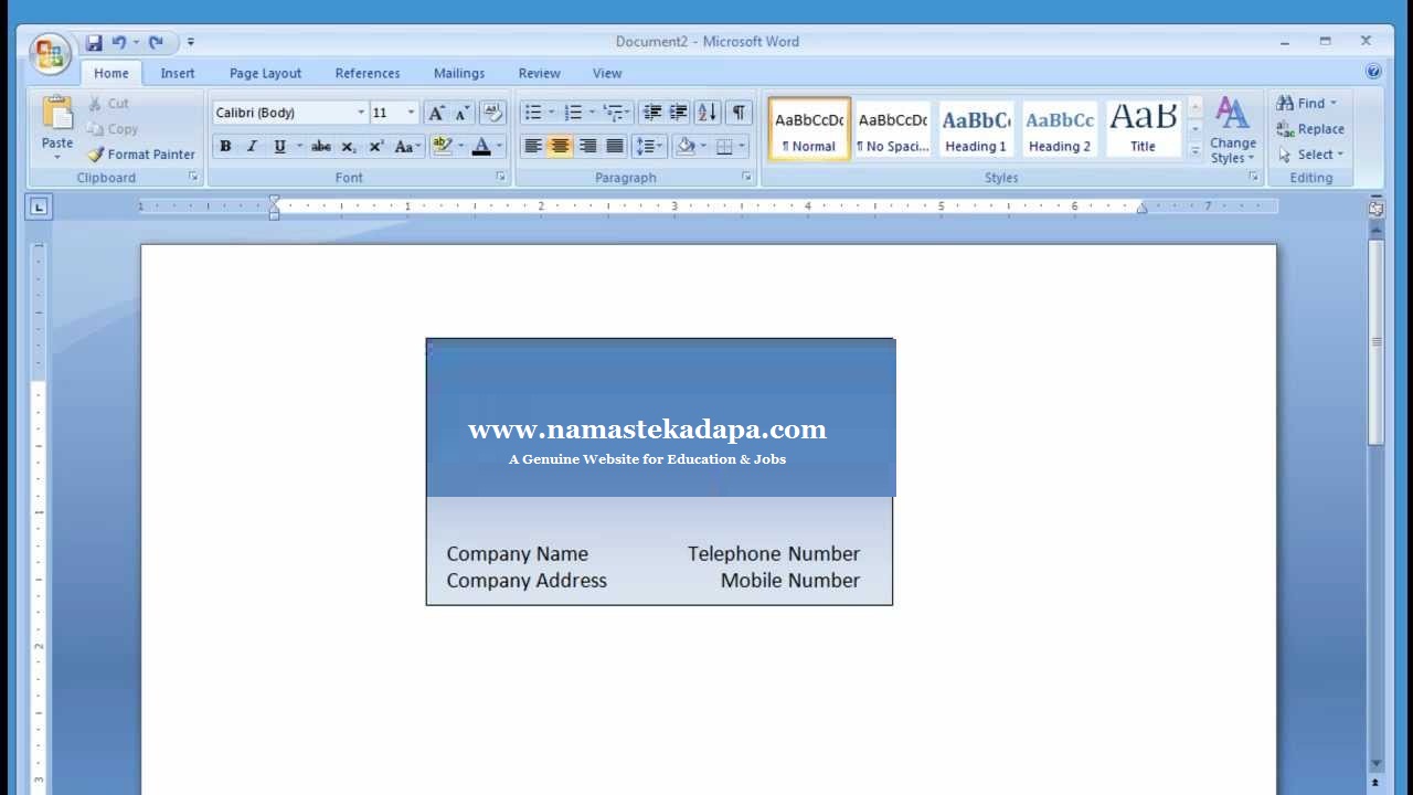 how to create visiting cards using with ms word namaste how to create business cards in word