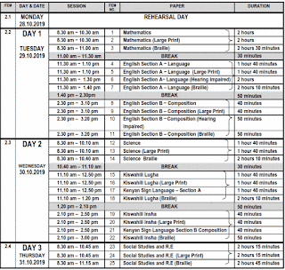 kcpe timetable 2019