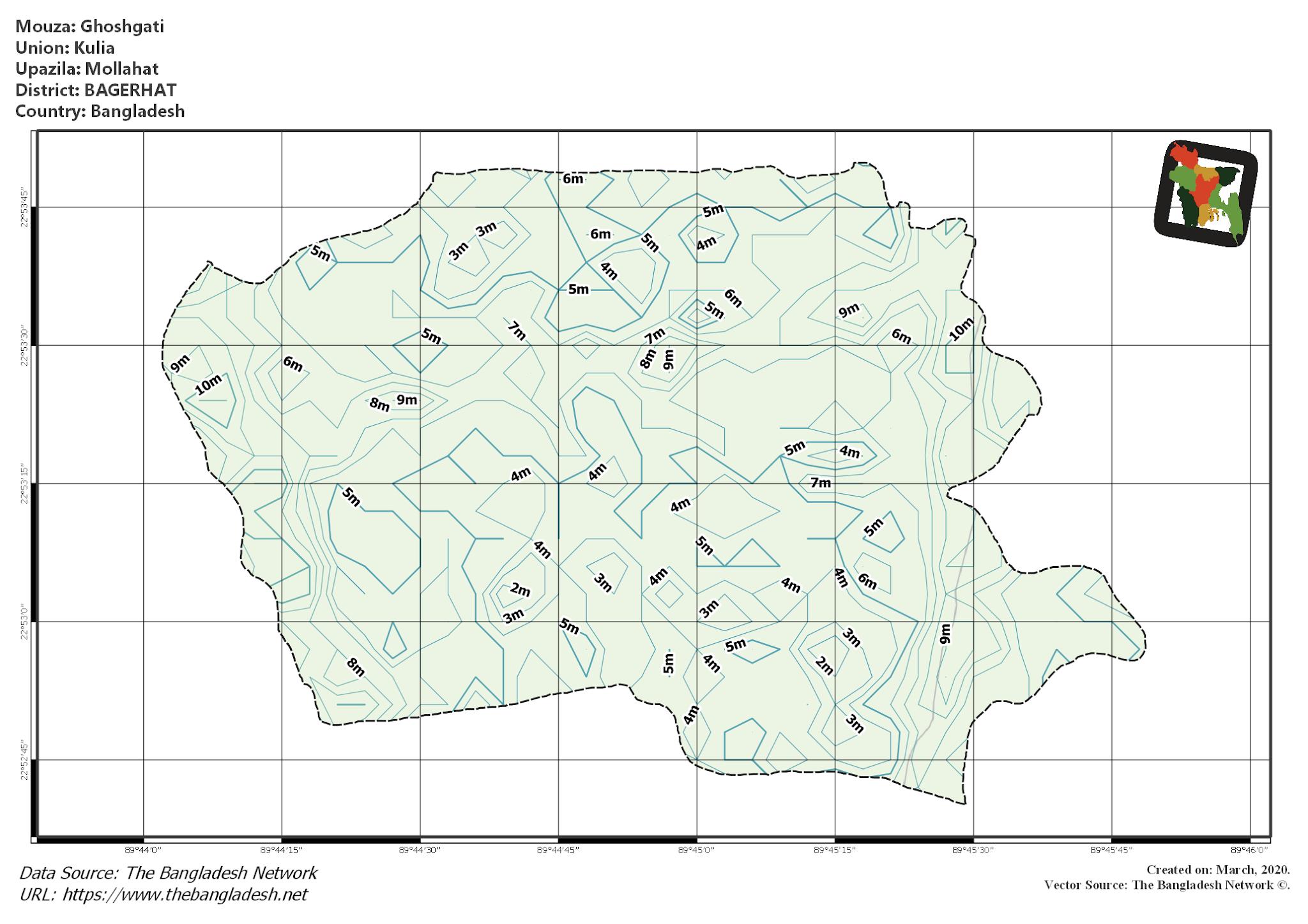 Map of Ghoshgati Mouza of Mollahat Upazila, BAGERHAT, Bangladesh.